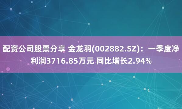 配资公司股票分享 金龙羽(002882.SZ)：一季度净利润3716.85万元 同比增长2.94%
